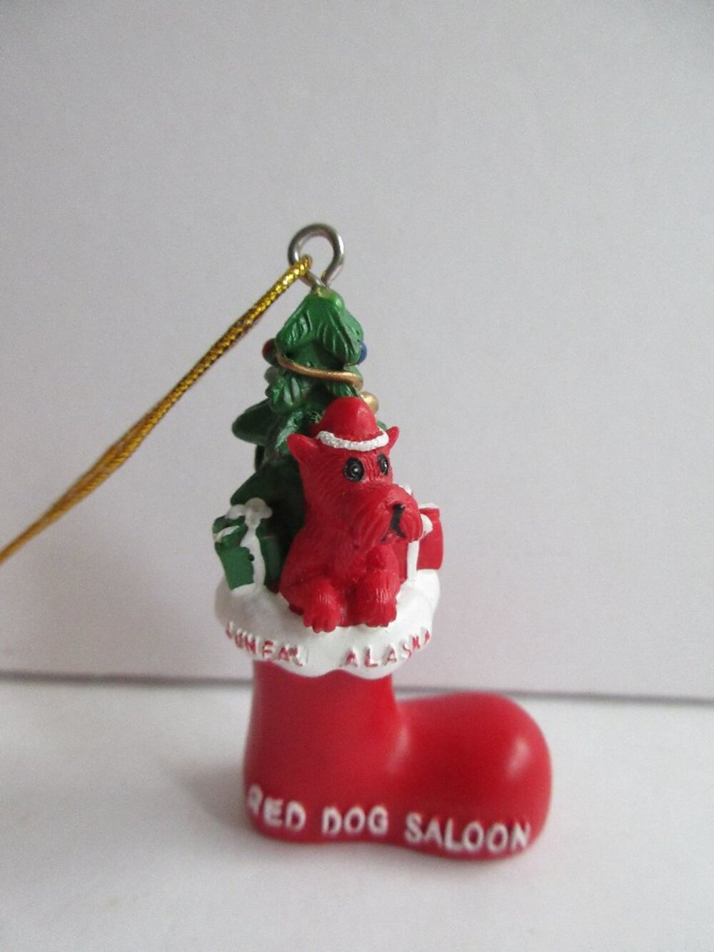 Red Dog Saloon Christmas Ornament Juneau AK Souvenir Dog & Tree with Stocking